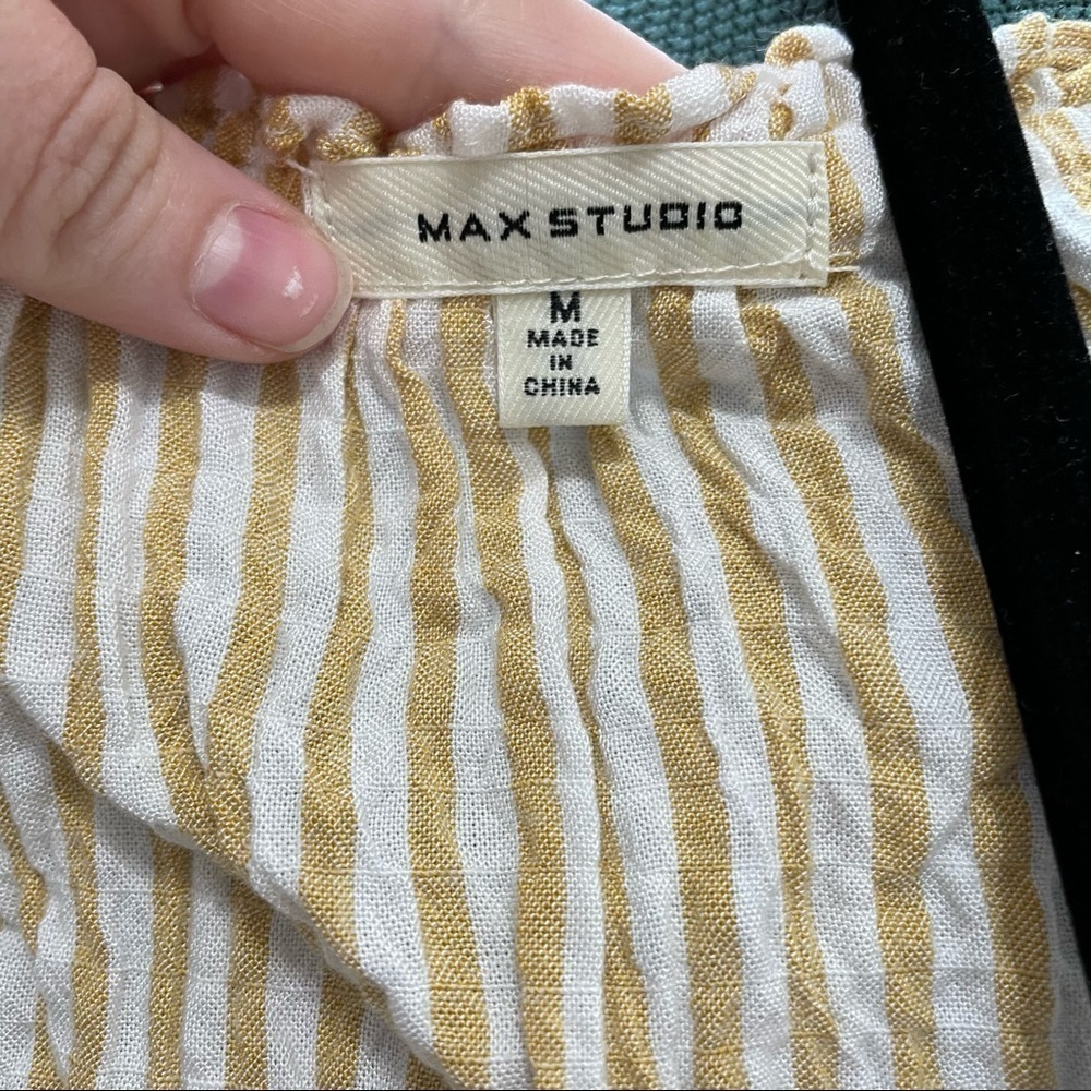Max studio womens yarndye bubble sleeve peasant top yellow and white stripe sz.M - Picture 7 of 7